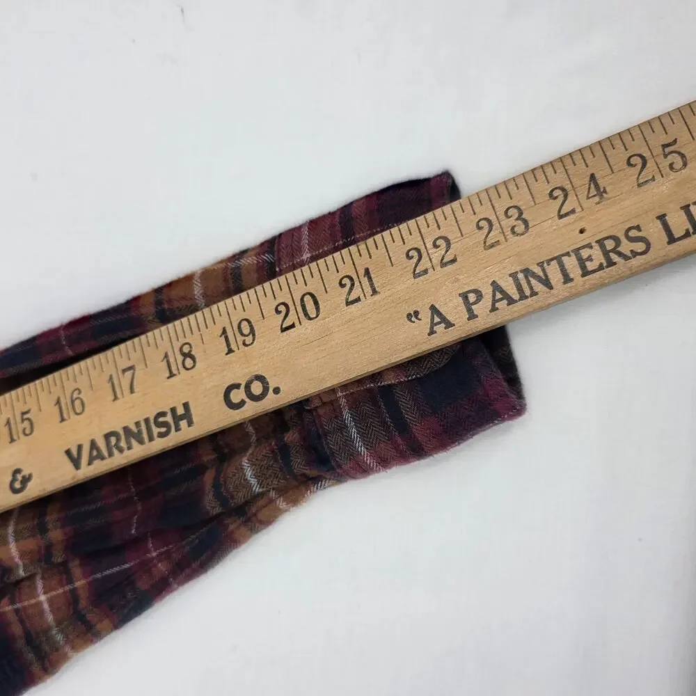 Eddie Bauer Shirt Men's Medium Long Sleeve Button Up Blue Orange Plaid Flannel